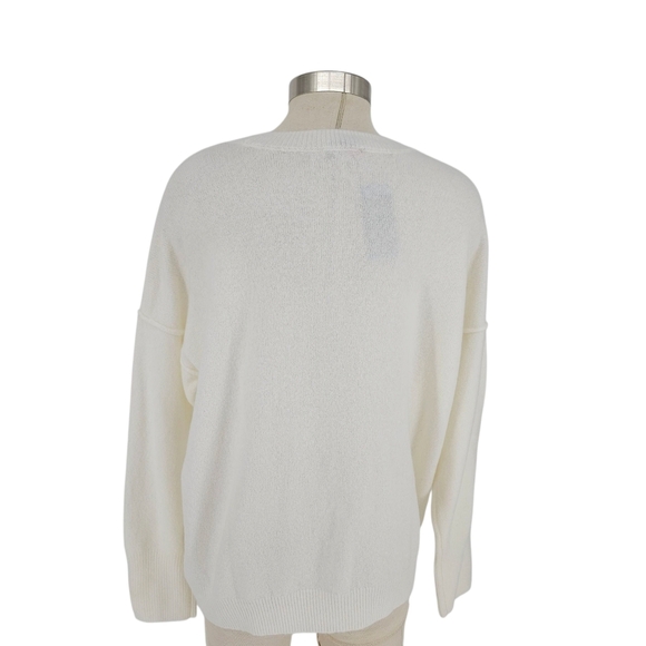 Vince Camuto Holiday Sweater Ivory Beaded Cheers Long Sleeve Knit Pullover Large - Picture 3 of 7